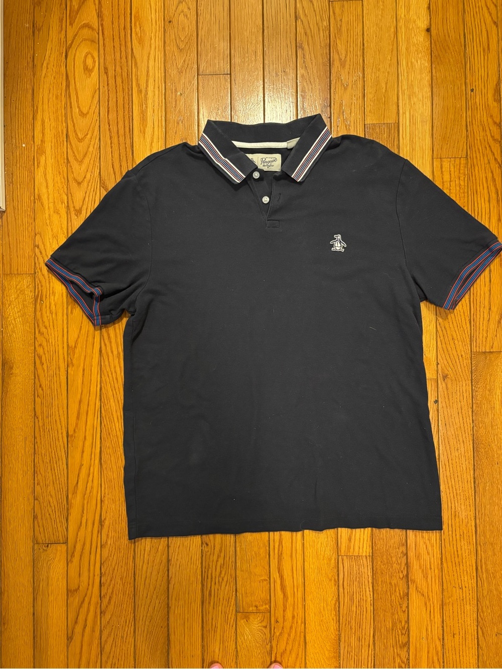 Original Penguin Navy Polo with Striped Collar and Cuff Accents